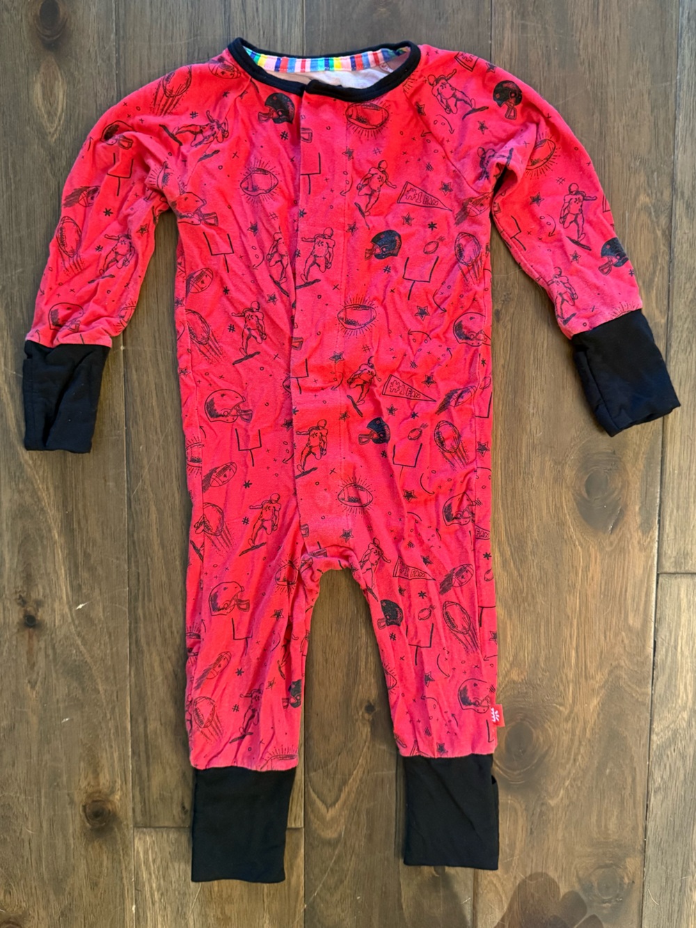 Magnetic Me Football Themed Red Onesie with Black Cuffs